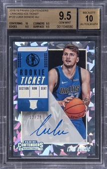 2018-19 Panini Contenders Cracked Ice Ticket Autographs #122 Luka Doncic Signed Rookie Card (#12/25) - BGS GEM MINT 9.5/BGS 10 - TRUE GEM+